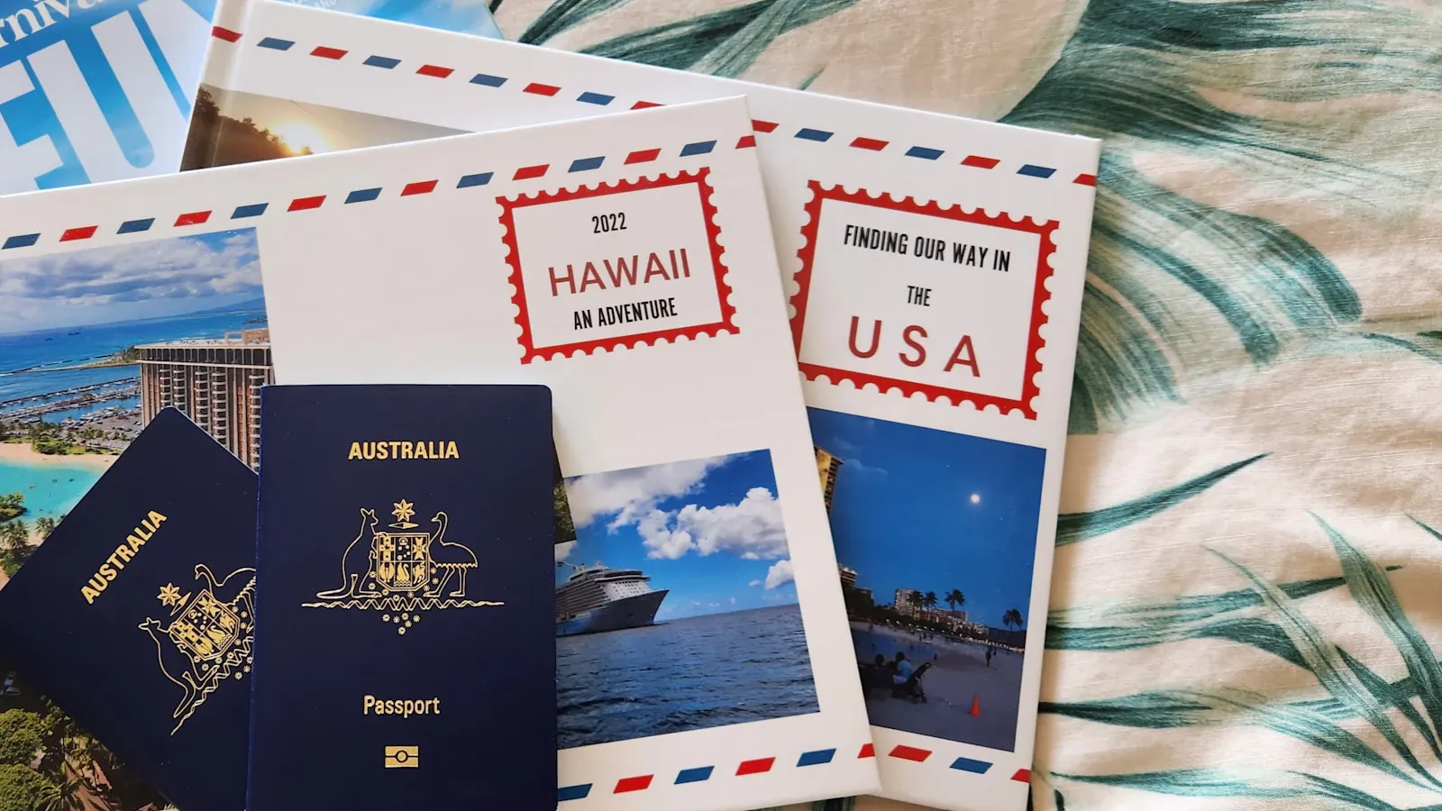 Passports and colourful travel postcards